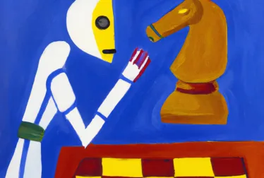 DALL·E 2023-03-02 11.11.17 - An oil painting by Matisse of a humanoid robot playing chess