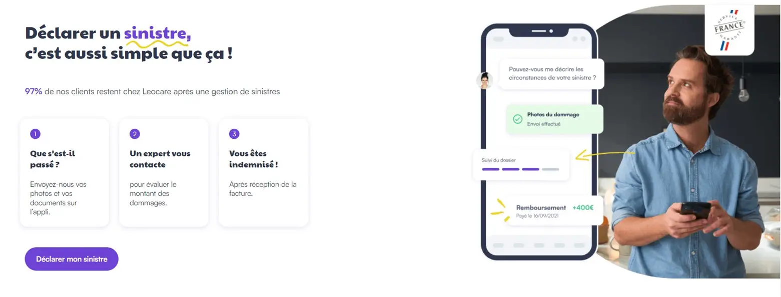 Mise en avant de la simplicité de la déclaration d'un sinistre avec Leocare