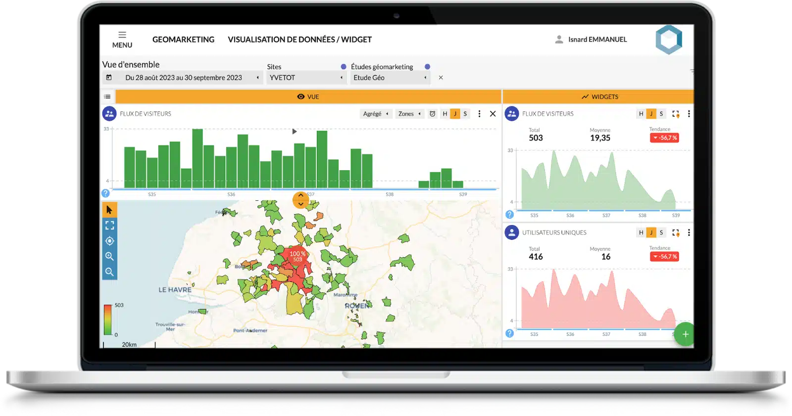 Aperçu de l'interface de suivi localisés des audiences de consommateurs avec la solution Geotarget